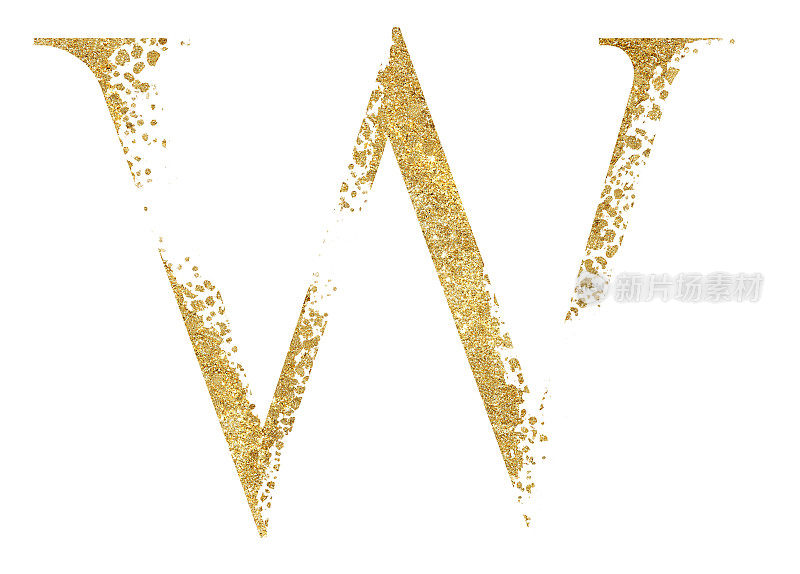 金光闪闪的大写字母W配合分散效果孤立的插图，喜庆的设计元素