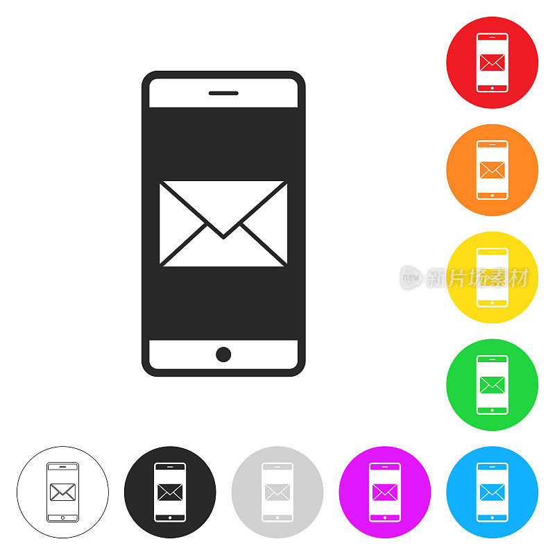带有电子邮件信息的智能手机。彩色按钮上的图标