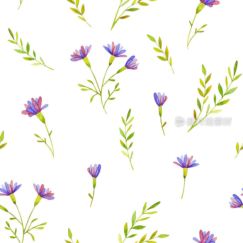 淡花无缝图案，紫丁香，紫罗兰色印刷，墙纸。