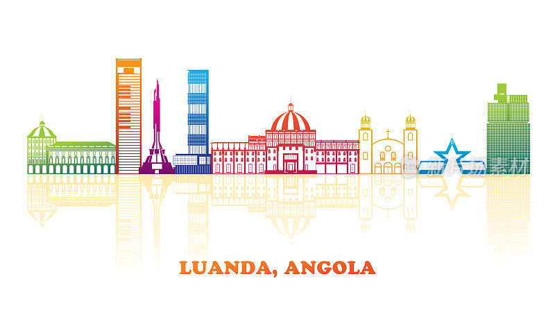 安哥拉罗安达市色彩丰富的天际线全景