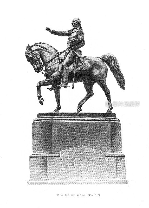 美国总统乔治·华盛顿的马雕像，1898年雕刻
