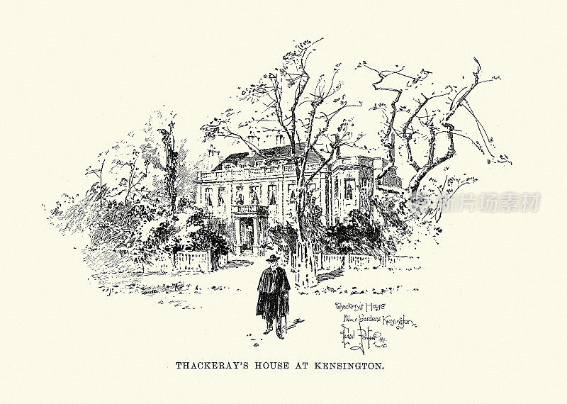 威廉·梅克皮斯·萨克雷在伦敦肯辛顿宫花园的房子，十九世纪维多利亚时代