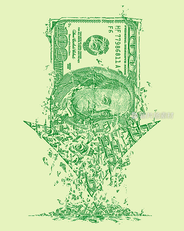 溶解美国的一百美元纸币和通货膨胀-经济学