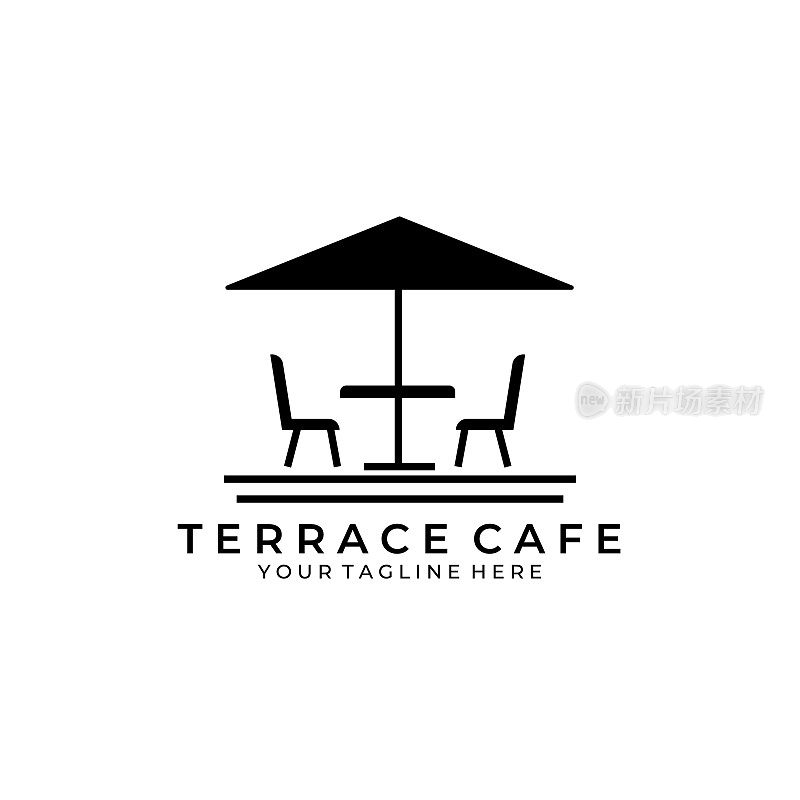 露台咖啡馆复古图标矢量插图设计