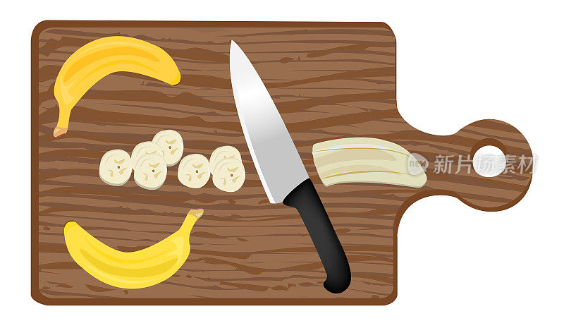 切菜板，刀和香蕉