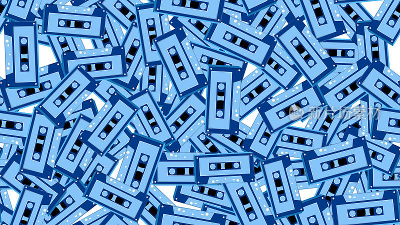 无缝模式无穷无尽的音乐音频磁带老复古复古潮人从70年代，80年代，90年代隔离在白色背景上。矢量图