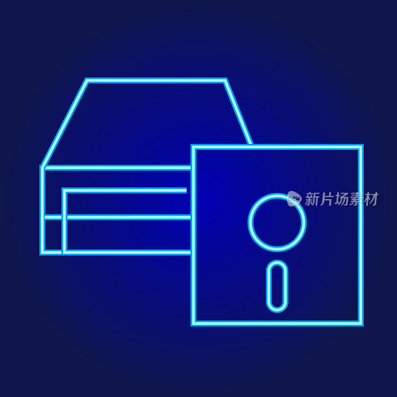 复古街机游戏软盘彩色霓虹蓝细线图标，可编辑笔画