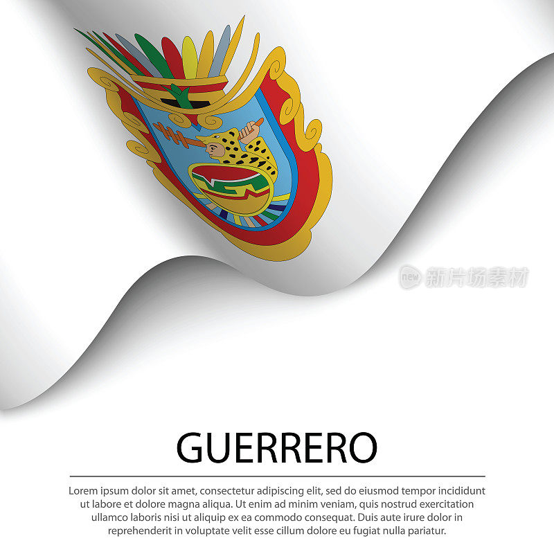 舞动的格雷罗州旗帜是墨西哥的一个州，白色的背景。