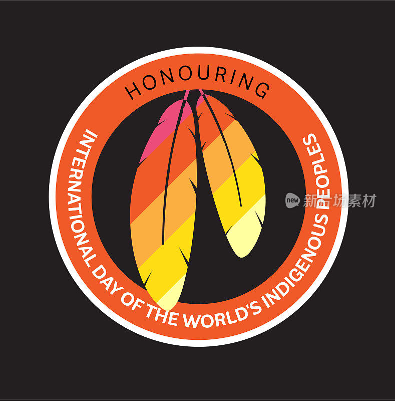 世界土著人民国际日一套带羽毛的圆形标签模板