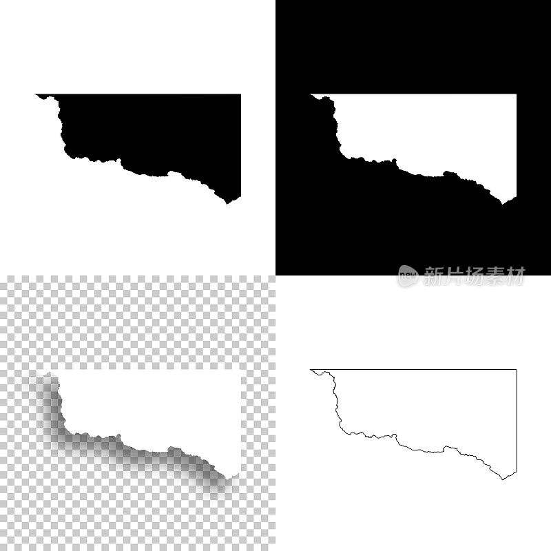 沃德县，德克萨斯州。设计地图。空白，白色和黑色背景