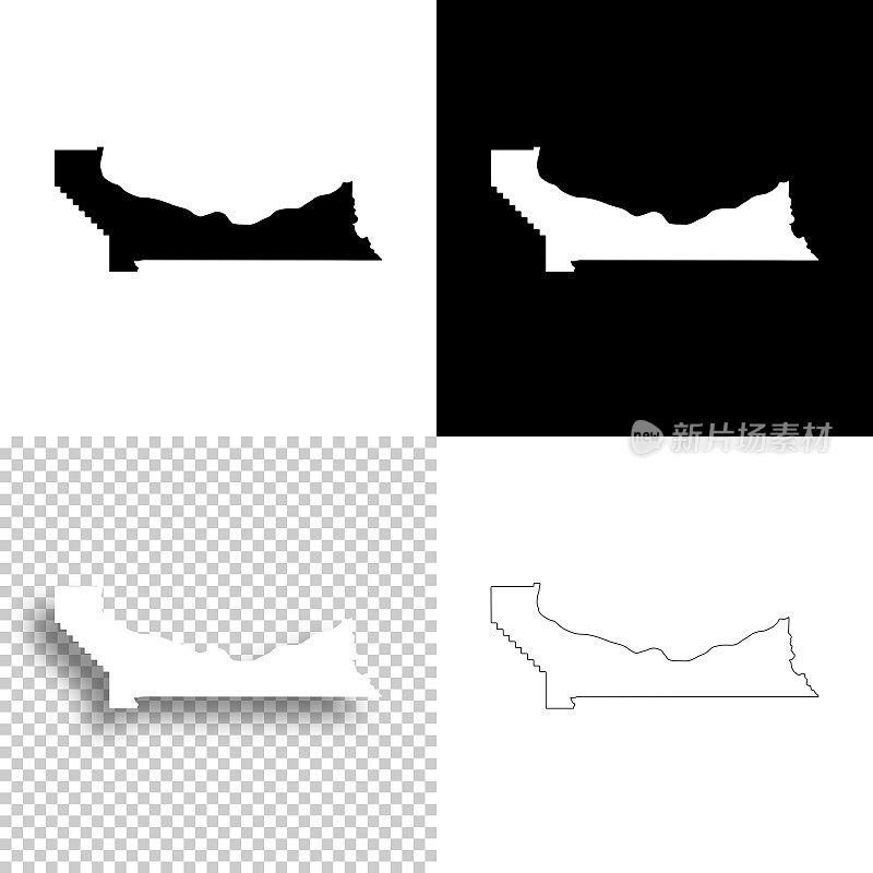 摩特诺玛县，俄勒冈州。设计地图。空白，白色和黑色背景