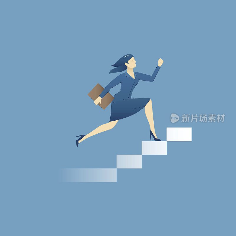 商业概念矢量插图商业女人跑上楼梯