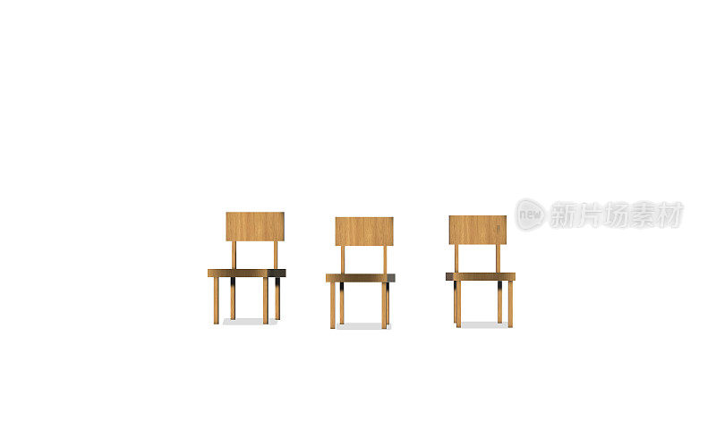 一套白色背景的木椅。