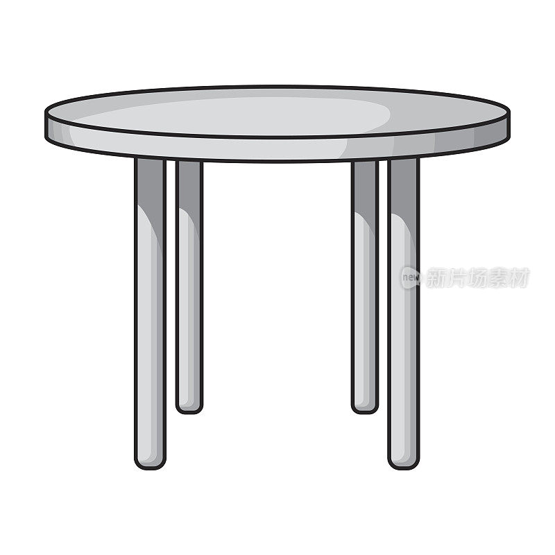 木制圆桌图标单色风格孤立在白色背景。家具和家居室内符号股票矢量插图。