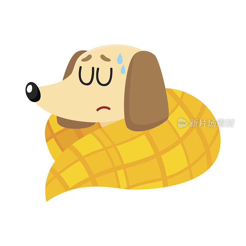 生病的小獾狗得了流感，发烧，睡在毯子里