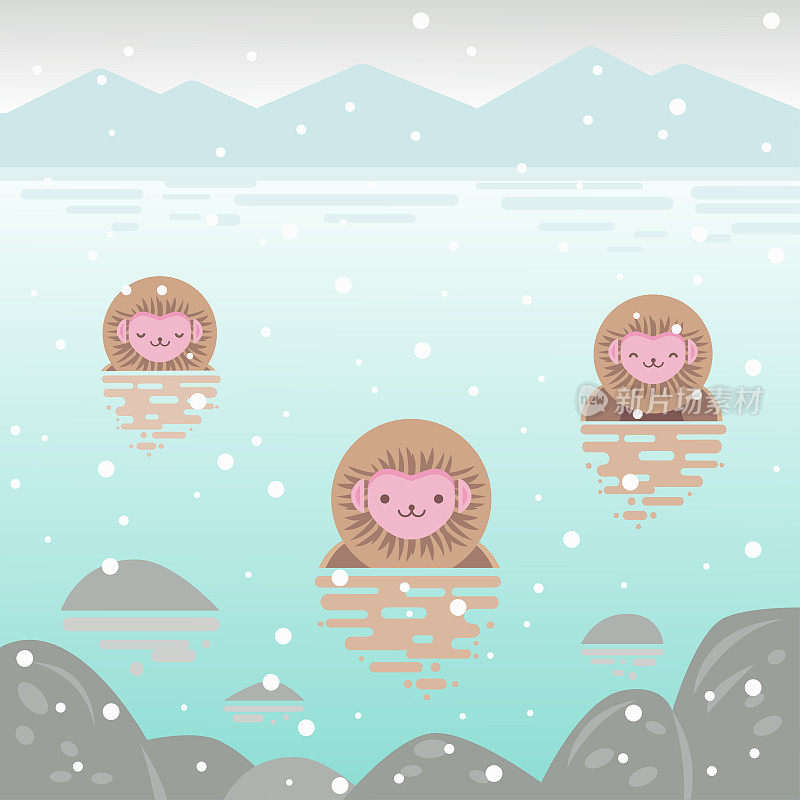日本雪猴进入温泉