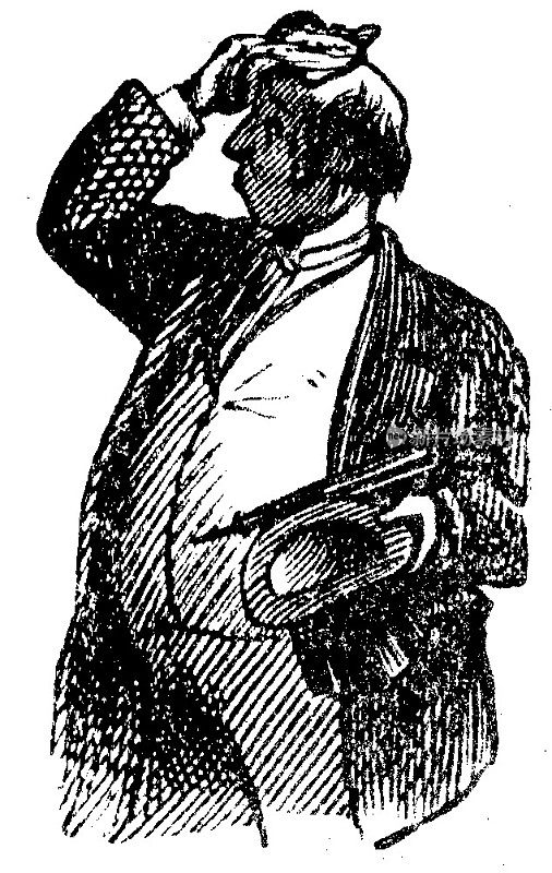 维多利亚时代的插图，一个肥胖的绅士擦他的光头;19世纪的男士和1879年的时尚配饰