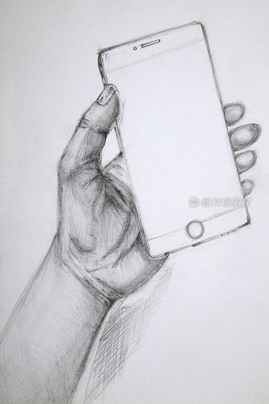用铅笔，画着拿着电话的手