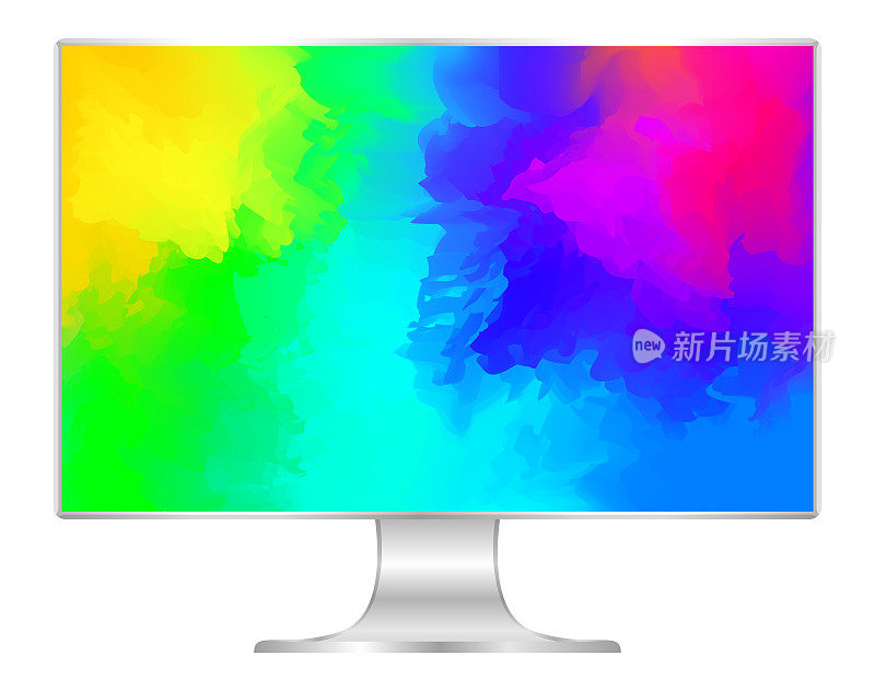模拟彩色电脑和壁纸，平板显示器具有多色生动全屏，PC显示数字宽屏和超薄，彩色艺术4k现代屏幕，显示器现代LCD桌面
