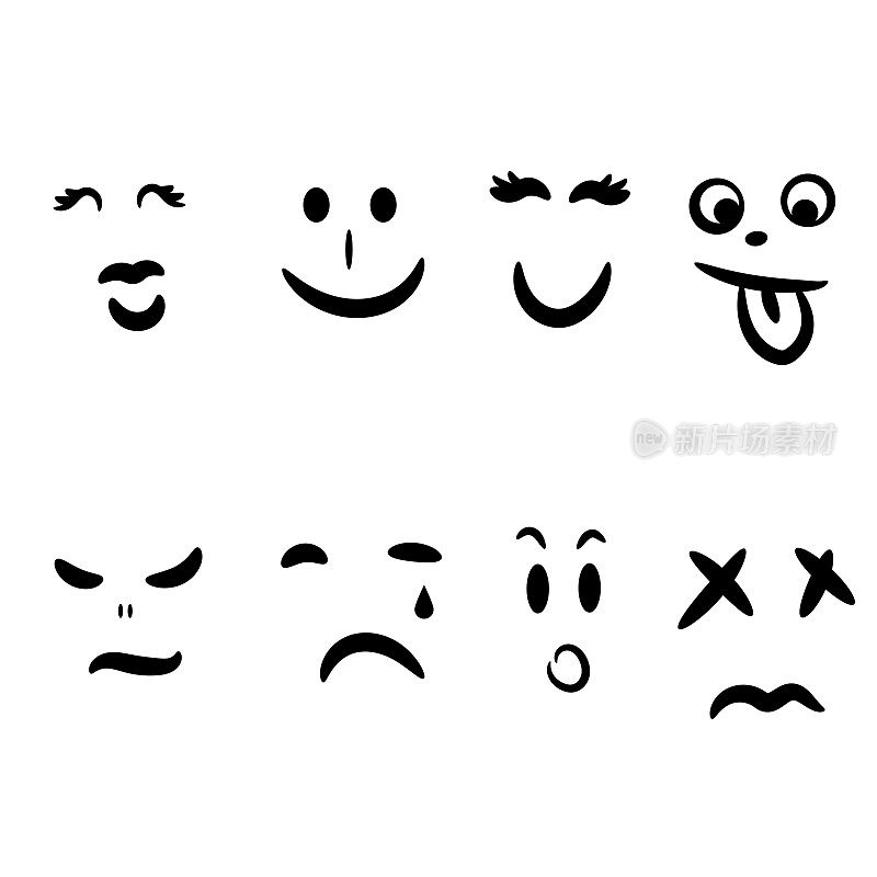 Emoticon手绘抽象面部表情表情。
