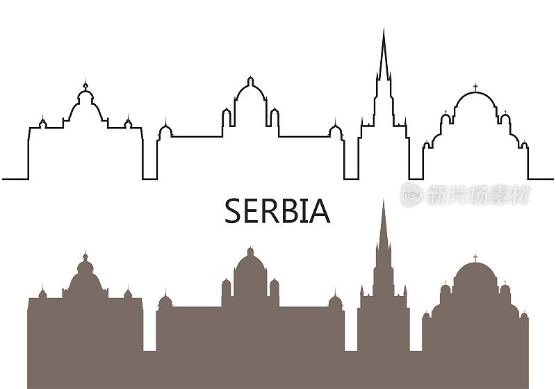 塞尔维亚。白色背景上孤立的塞尔维亚建筑