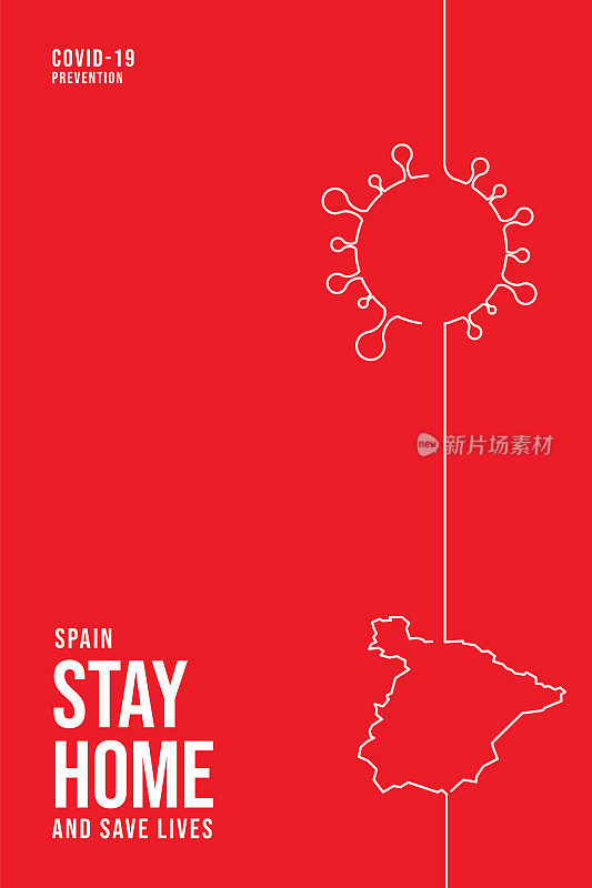西班牙的概念。COVID-19流感大爆发的危险，流感毒株病例作为大流行概念横幅平面风格插图素材插图