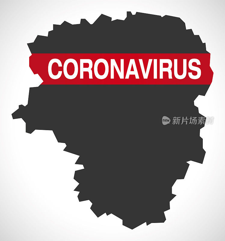 带有冠状病毒警告插图的法国利木赞地区地图