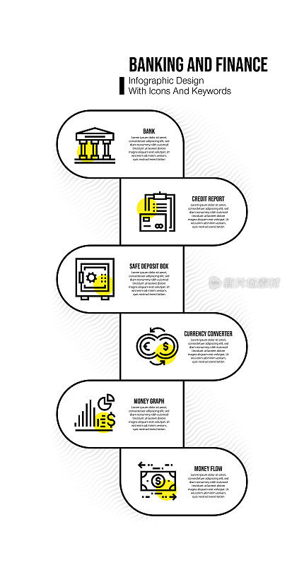 信息图表设计模板与银行和金融关键字和图标