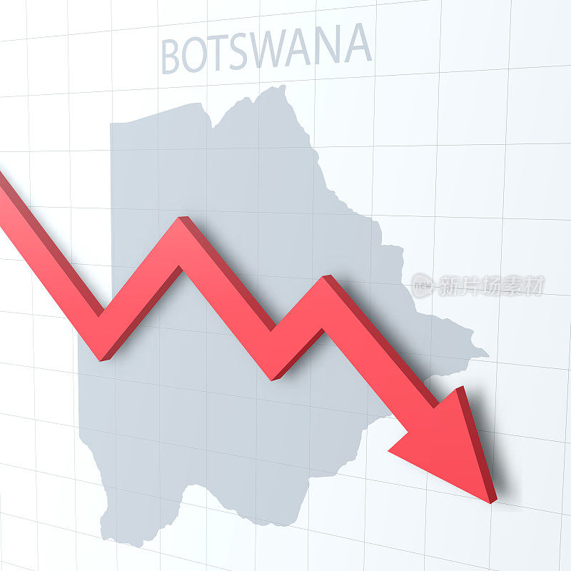 下落的红色箭头与博茨瓦纳地图的背景