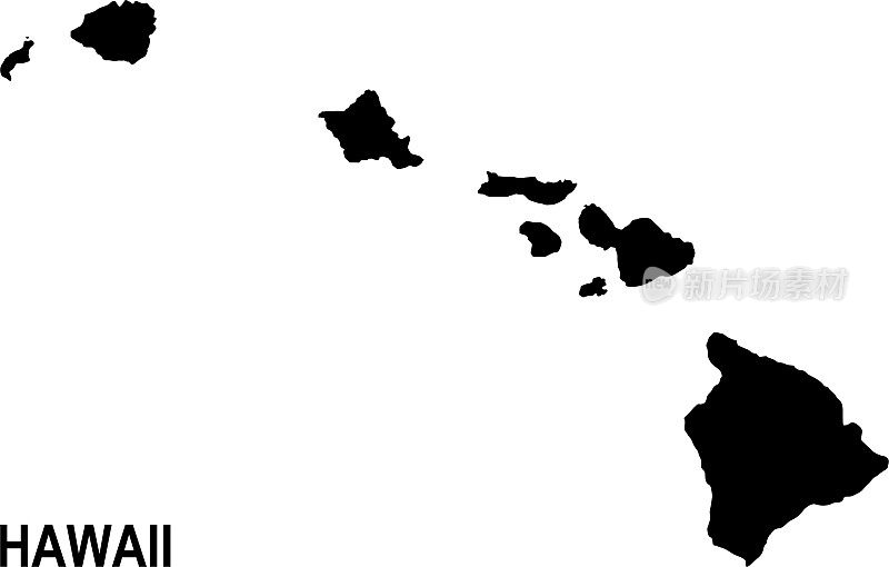 白色背景下的黑色夏威夷基本地图