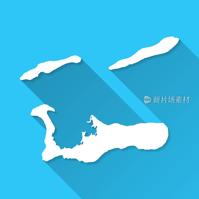 开曼群岛地图与长阴影在蓝色背景-平面设计