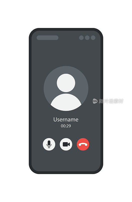 手机屏幕上的视频聊天会议用户界面-视频通话窗口-矢量图