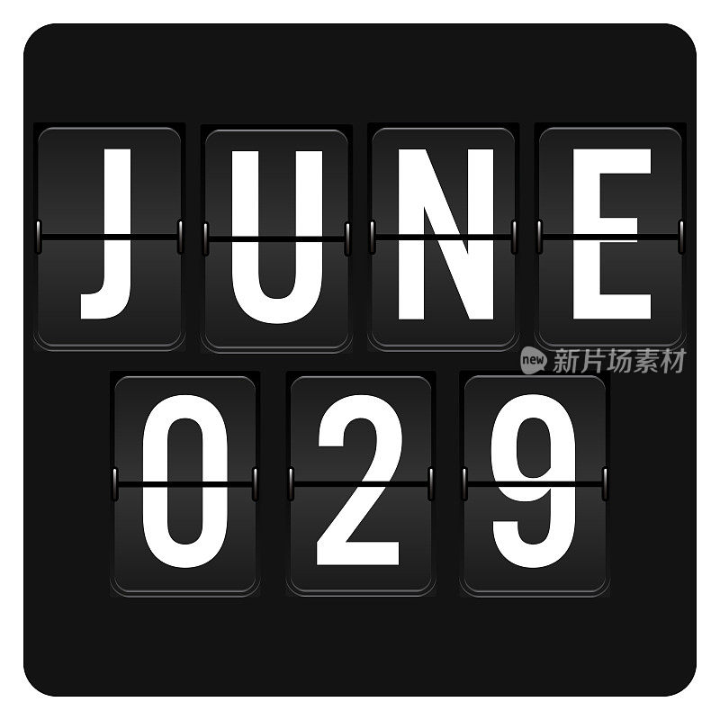 6月29日-每日日历和黑色翻转记分牌数字计时器与日期