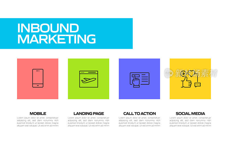 入站营销相关线路图标。向量符号说明。