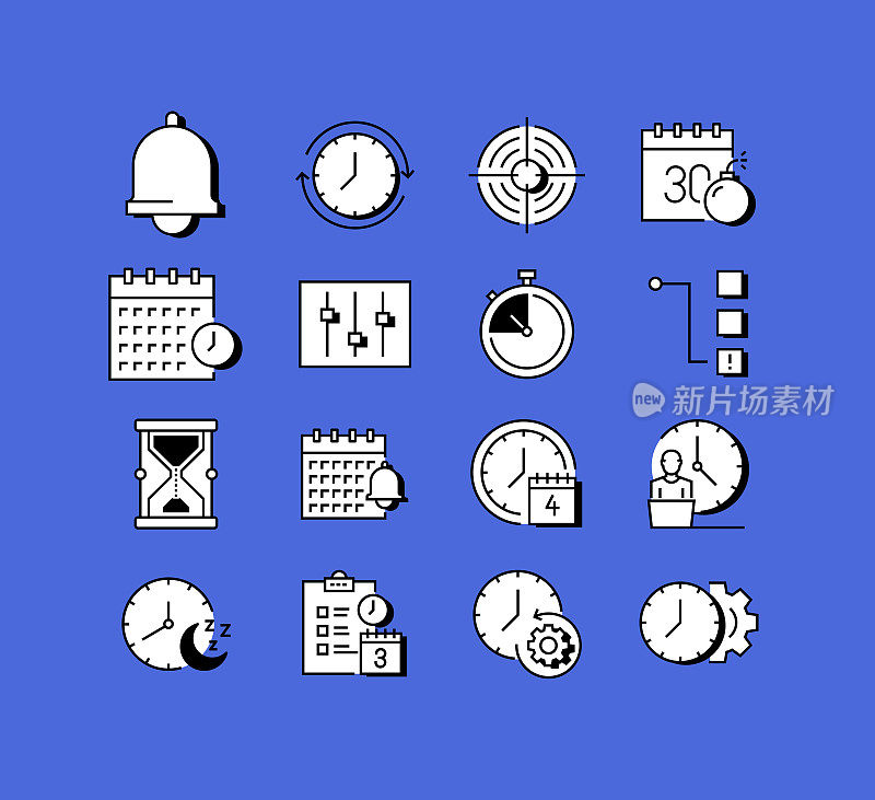 时间管理相关图标向量收集。现代风格符号向量插图