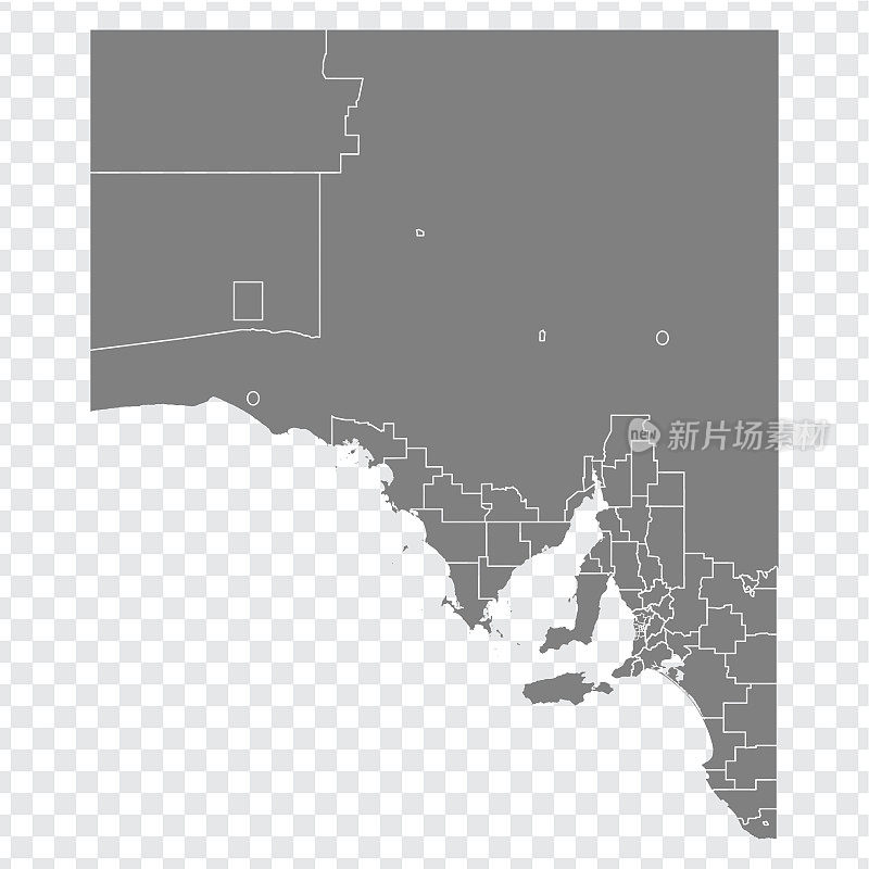 在透明的背景上的南澳大利亚州地图。为您的网站设计，徽标，应用程序，用户界面的南澳大利亚州的空白地图。澳大利亚。EPS10。