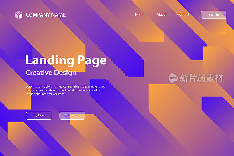 登陆页模板-抽象设计与几何形状-流行紫色梯度