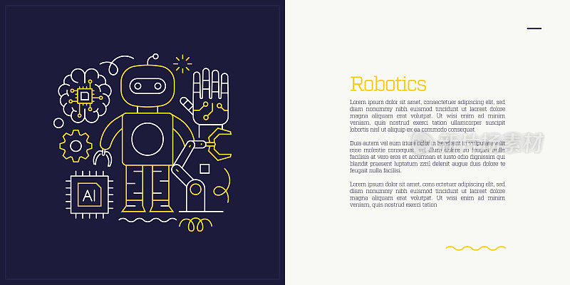 插图机器人的矢量集概念。线条艺术风格的网页，横幅，海报，印刷等背景设计。矢量插图。