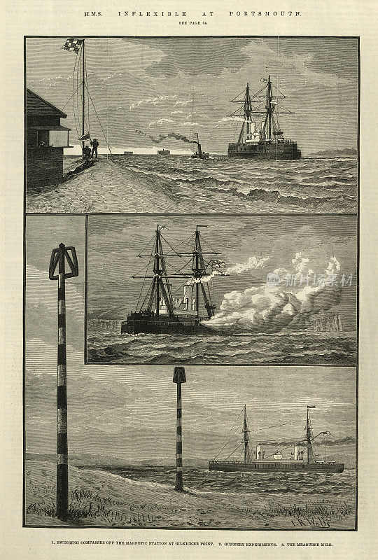 皇家海军军舰HMS在朴次茅斯待命，维多利亚时代的铁甲战舰
