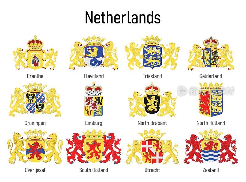 荷兰省的盾徽，荷兰所有地区的徽章