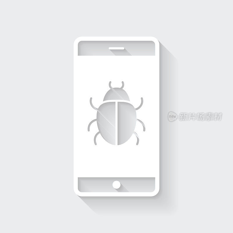 智能手机与错误。图标与空白背景上的长阴影-平面设计