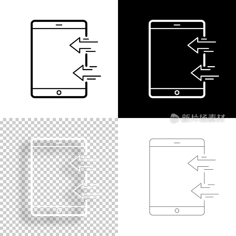 发送到平板电脑。图标设计。空白，白色和黑色背景-线图标