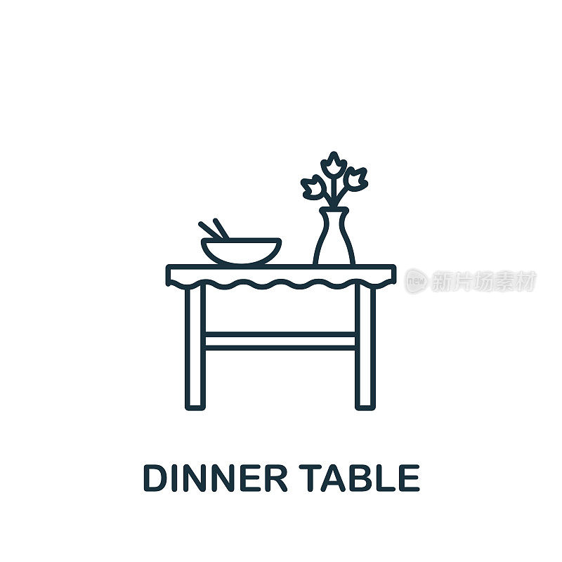 餐桌图标从内部收集。简单的线条元素晚餐桌符号模板，网页设计和信息图