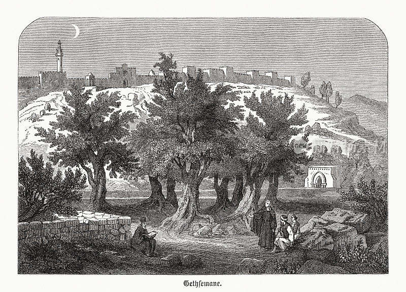 客西马尼，耶路撒冷橄榄山，木刻，1891年出版