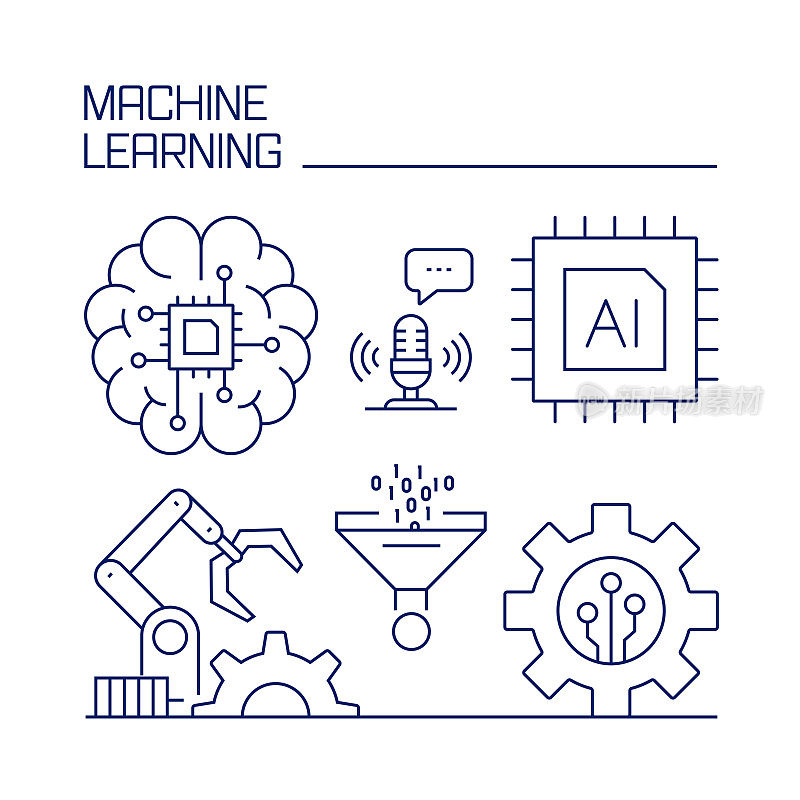 机器学习相关设计元素。使用大纲图标的模式设计。