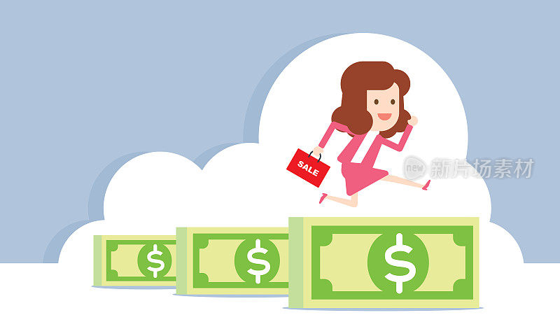 女商人跳过货币,购物