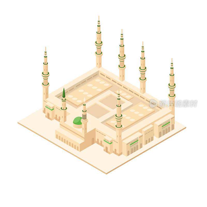 纳维清真寺位于沙特阿拉伯麦地那著名的宗教建筑地标等距插图矢量