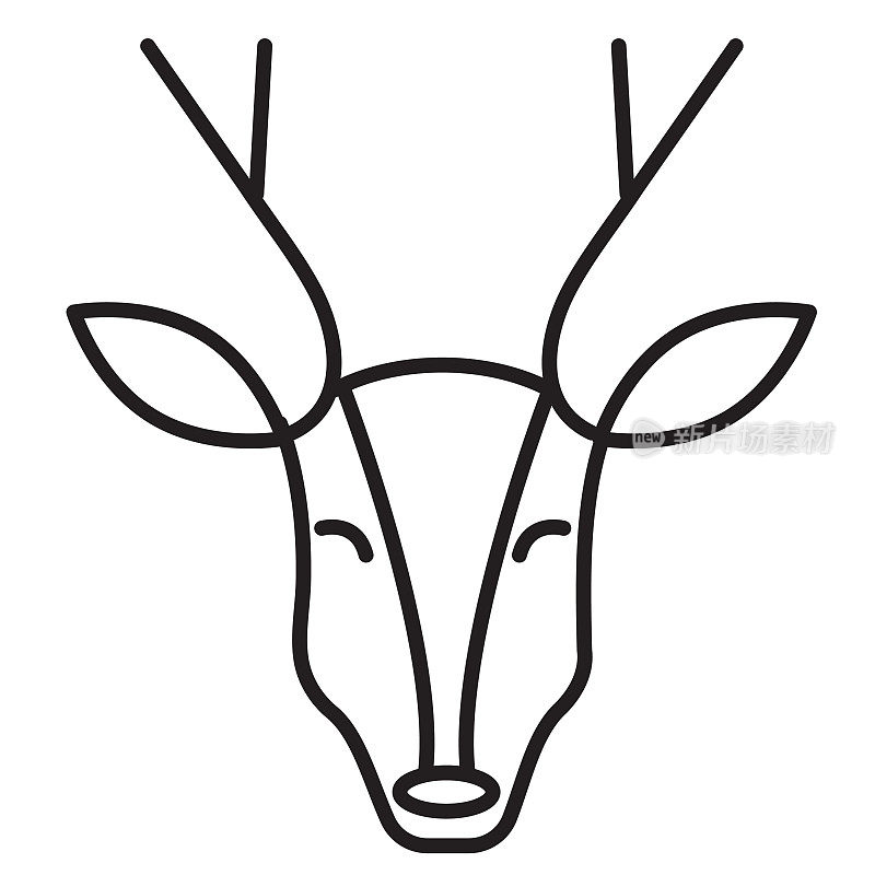 白底上的小鹿头细线图标-可编辑笔画
