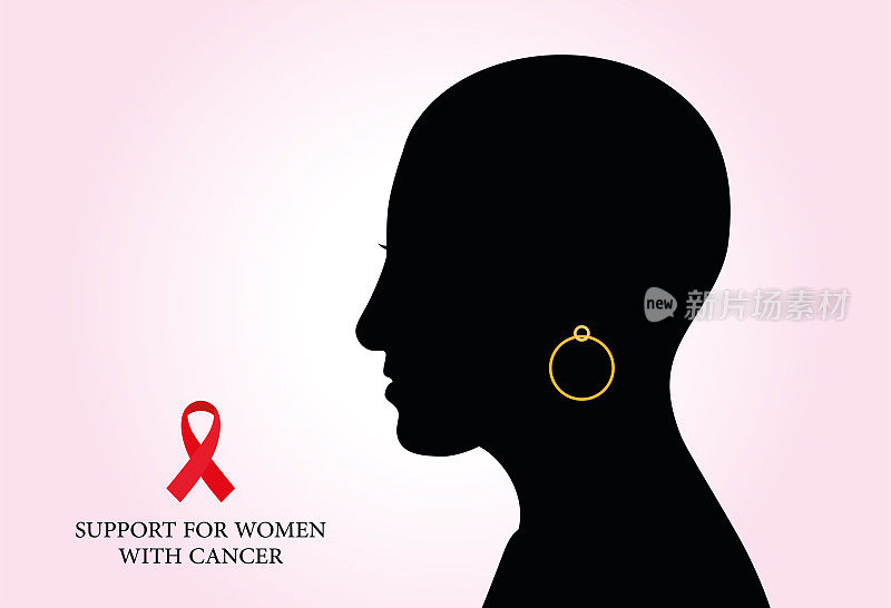 癌症支持与抗争，女性肖像剪影。