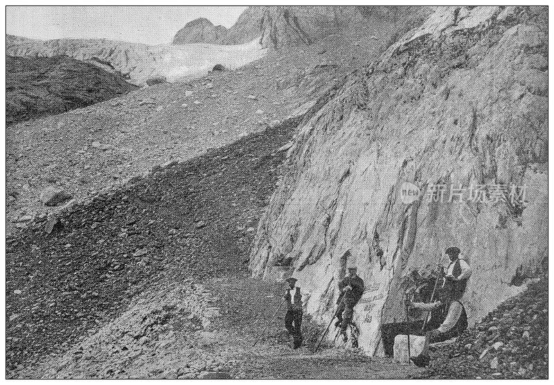 古董图片:亨利・罗素伯爵远征比利牛斯山，奥斯苏冰川，格罗特・罗素，贝尔沃